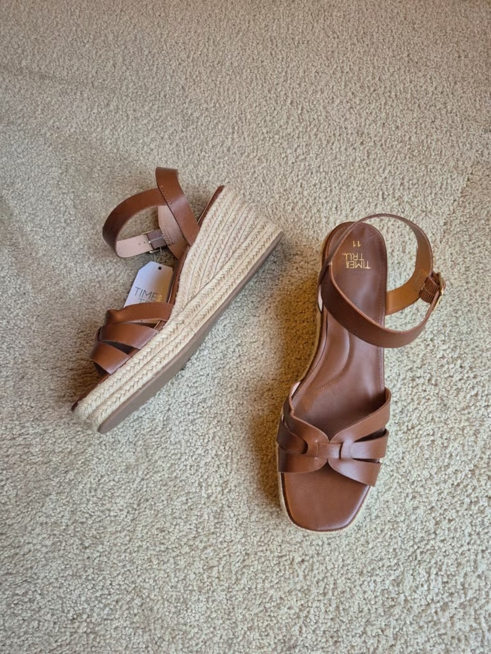 Time and Tru Tan Braided Espadrille Wedge Sandals